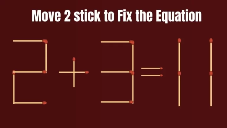 Matchstick Brain Teaser: 2+3=11 Fix The Equation By Moving 2 Sticks | Matchstick Puzzle