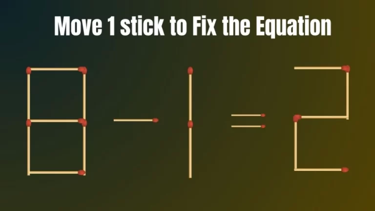 Matchstick Brain Teaser: 8-1=2 Fix The Equation By Moving 1 Stick | Matchstick Puzzle