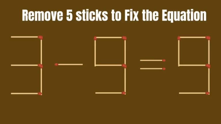 Matchstick Brain Teaser: Remove 5 Sticks to Fix the Equation 3-9=9 || Tricky Puzzle