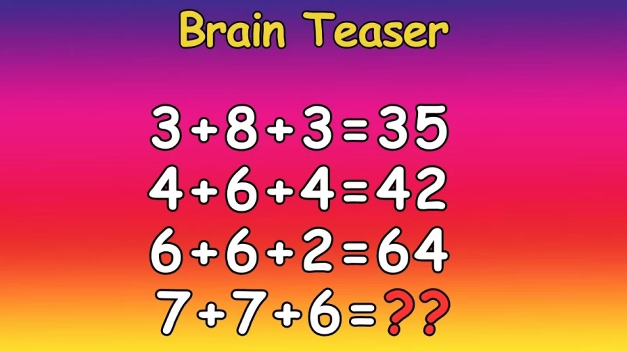 Maths Puzzle: If 3+8+3=35, 4+6+4=42, 6+6+2=64, What is 7+7+6=? Brain Teaser