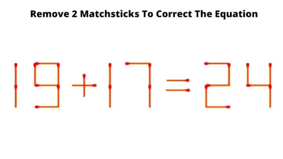 Brain Teaser Matchstick Puzzle: Remove 2 Matchsticks To Correct The Equation 19+17=24