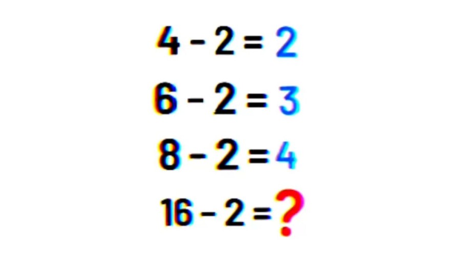 89% Will Fail In This Brain Teaser – 4-2=2, 6-2=3, 8-2=4, 16-2=?