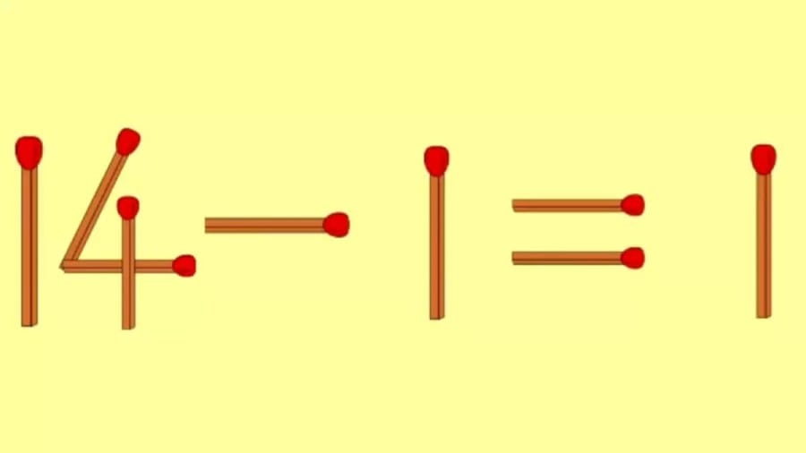 Brain Teaser: 14-1=1 Fix the equation by moving 1 matchstick