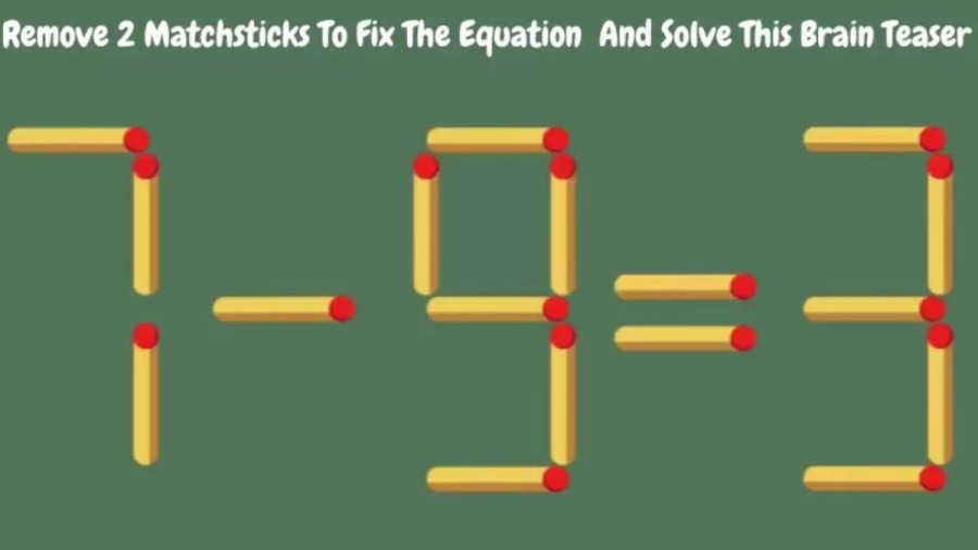 Brain Teaser: 7-9=3 Remove 2 Matchsticks To Fix The Equation