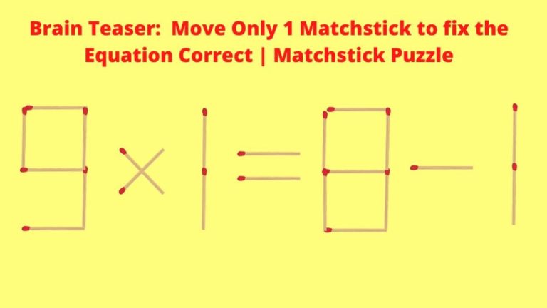 Brain Teaser: 9x1=8-1 Move Only 1 Matchstick to fix the Equation Correct