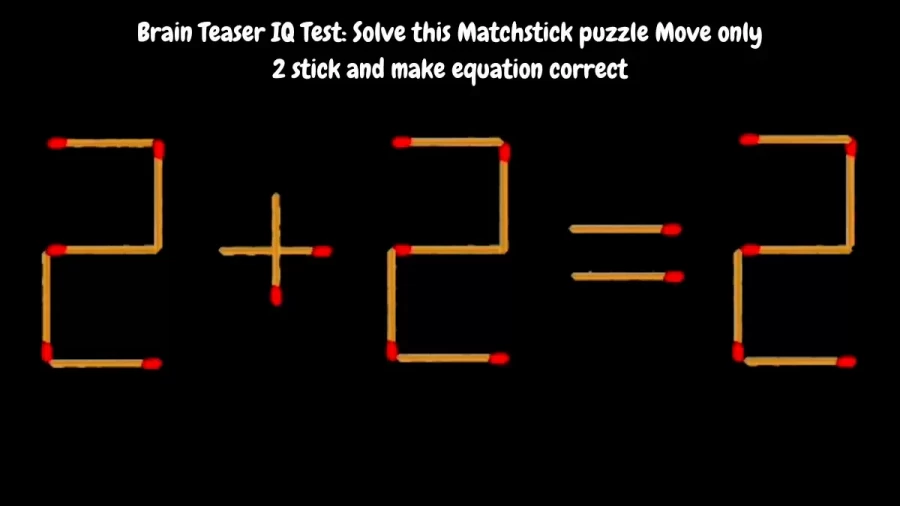 Brain Teaser IQ Test: Solve this Matchstick puzzle Move only 2 stick and make equation correct 2+2=2