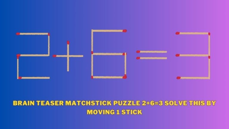 Brain Teaser Matchstick Puzzle 2+6=3 Solve this by Moving 1 stick