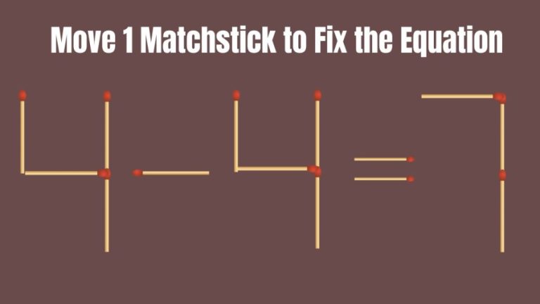 Brain Teaser Math Challenge: 4-4=7 Move 1 Matchstick to Fix the Equation by 30 Secs| Matchstick Puzzle