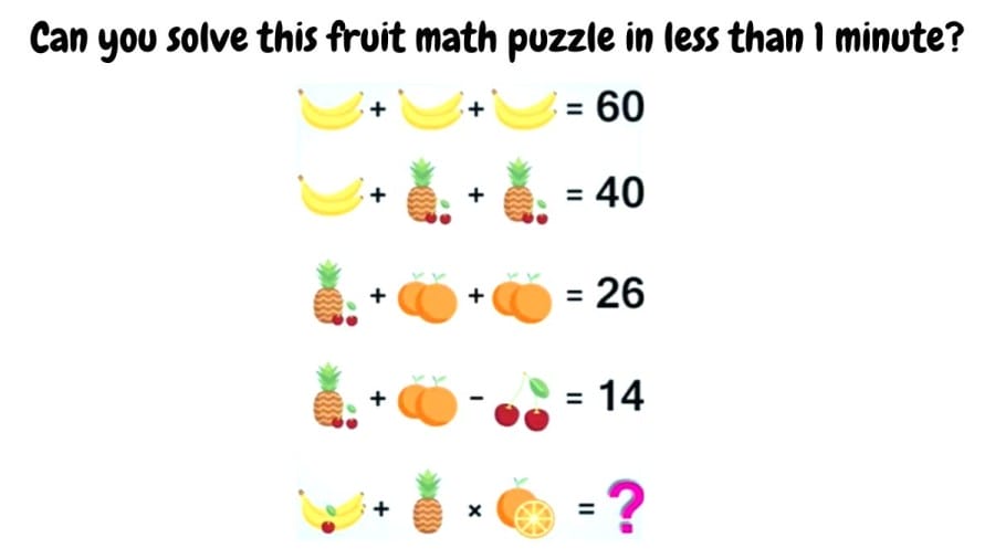 Brain Teaser Math IQ Test: Can you solve this fruit math puzzle in less than 1 minute?