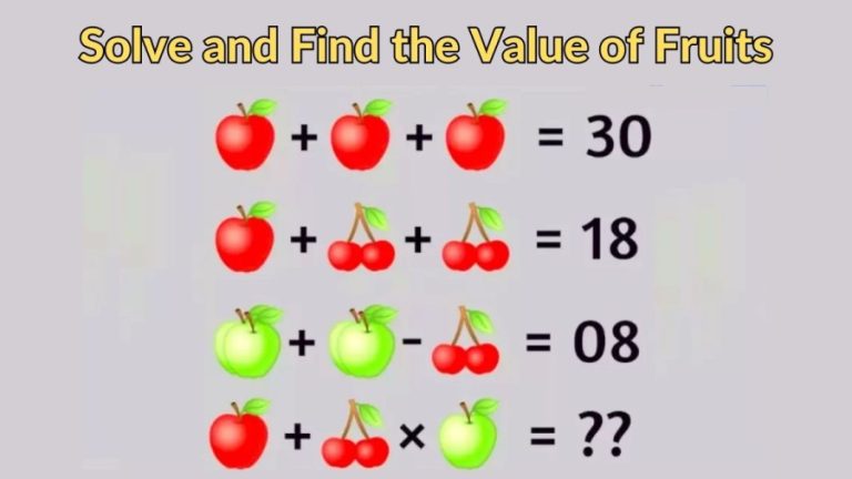 Brain Teaser Math Puzzle: Solve and Find the Value of Fruits