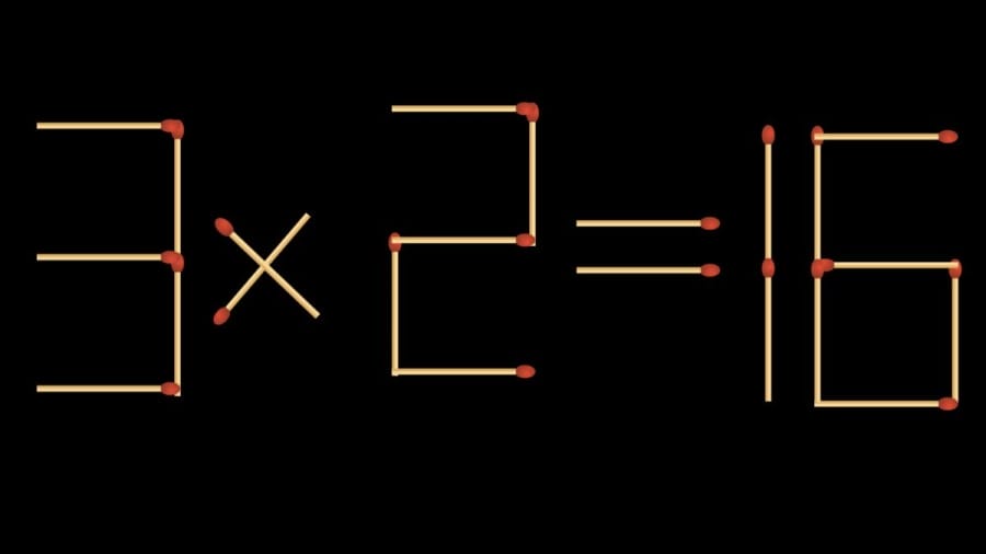 Brain Teaser Math Test: 3x2=16 Add 2 matchsticks to fix the equation by 30 secs