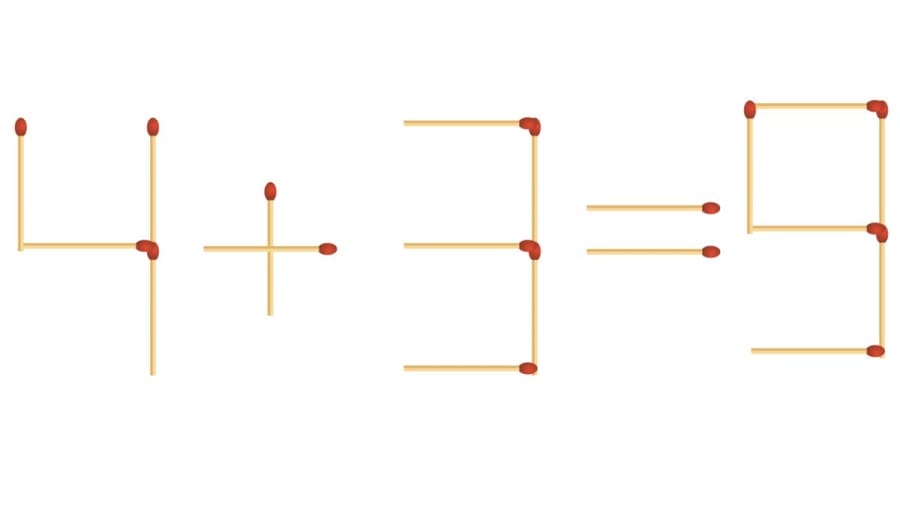 Brain Teaser Math Test: 4+3=9 Move 1 matchstick to fix the equation by 30 secs