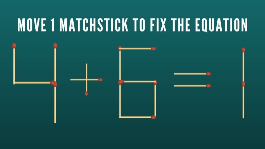 Brain Teaser Math Test: 4+6=1 Move 1 Matchstick to Fix the Equation by 10 Secs