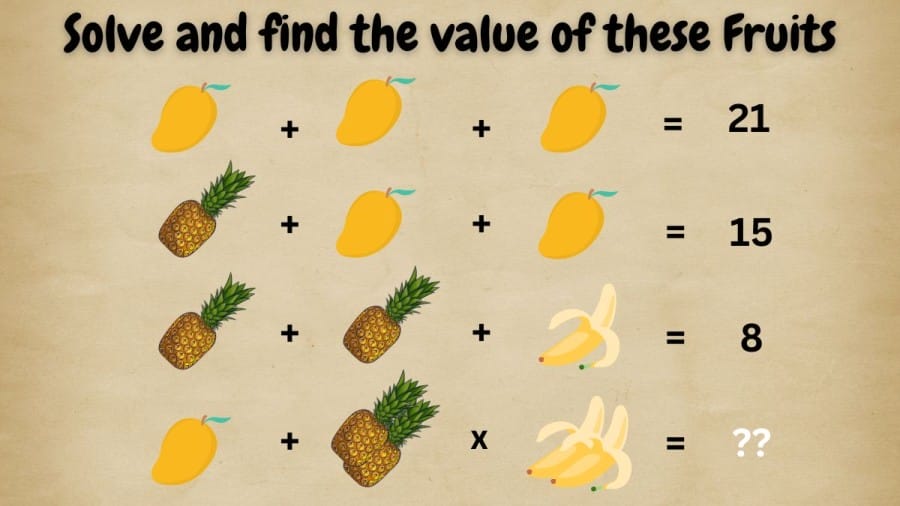 Brain Teaser: Solve and find the value of these Fruits