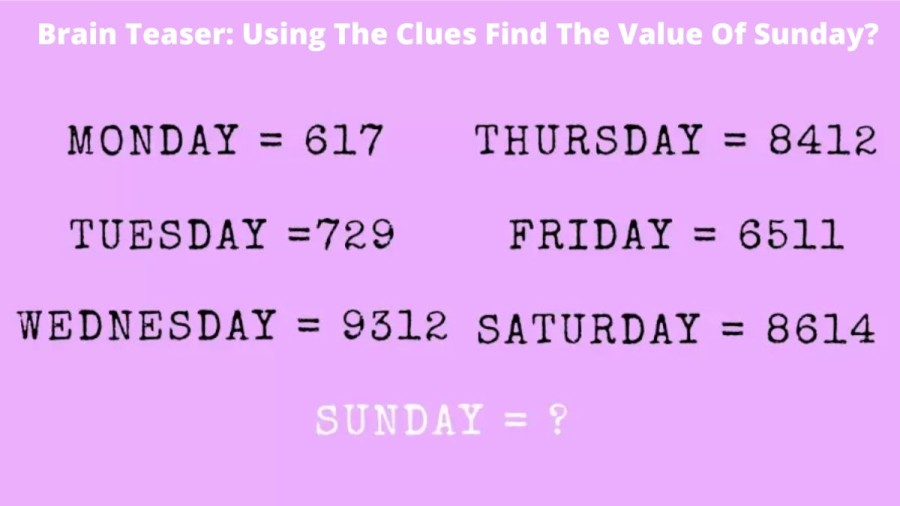 Brain Teaser: Using The Clues Find The Value Of Sunday