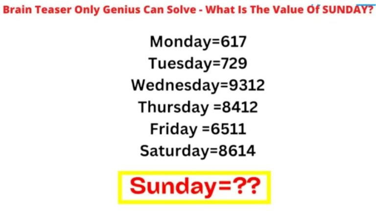 Brain Teaser – What is the Value of SUNDAY? IQ Test