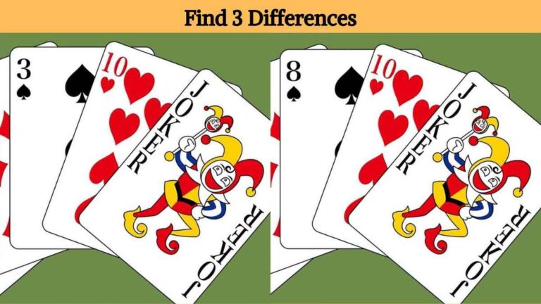 Only the sharpest eyes can find 3 differences between the playing card pictures in 12 seconds!