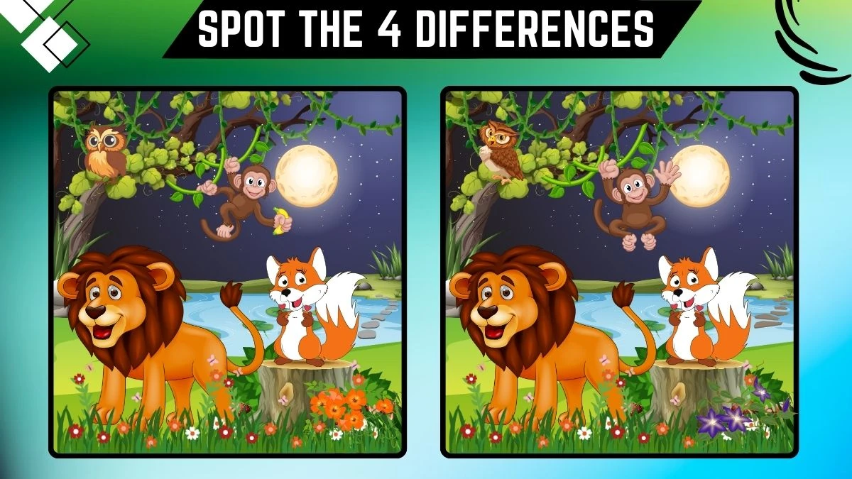 Spot the Difference Game: Only 20/20 Vision Can Spot the 4 Differences in this Lion and Fox Image in 10 Secs