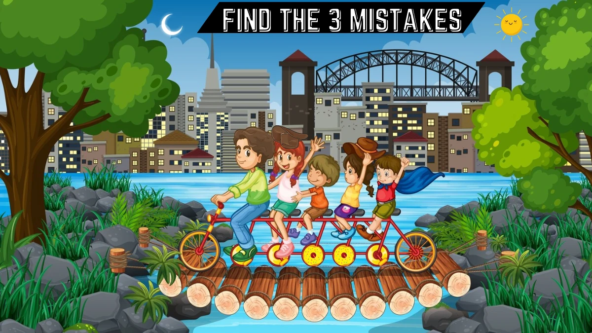 Spot the 3 Mistakes Picture Puzzle Eye Test: Only detective minds can spot the 3 Mistakes in this Kids Bicycle Ride Image in 7 Secs