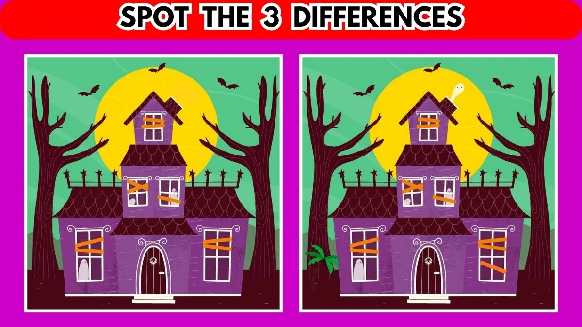 Spot the Difference Picture Puzzle Game: Only Genius Can Spot the 3 Differences in this Haunted House image in 7 Secs