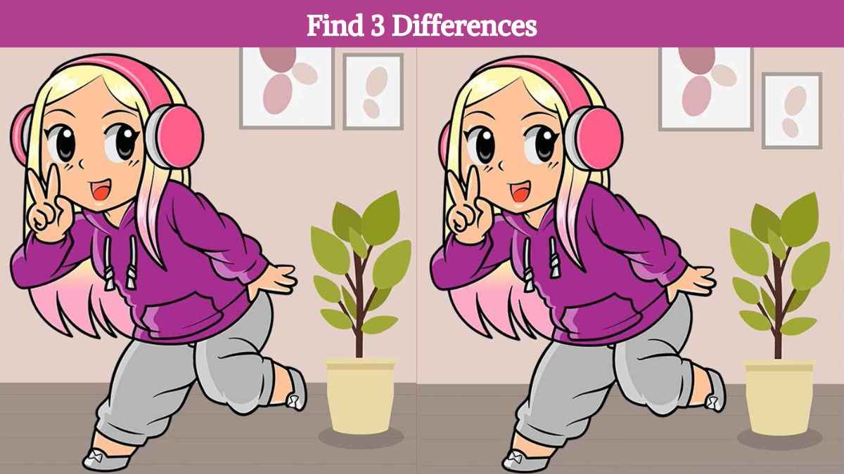 Find 3 differences between the girl with earphone pictures in 12 seconds!