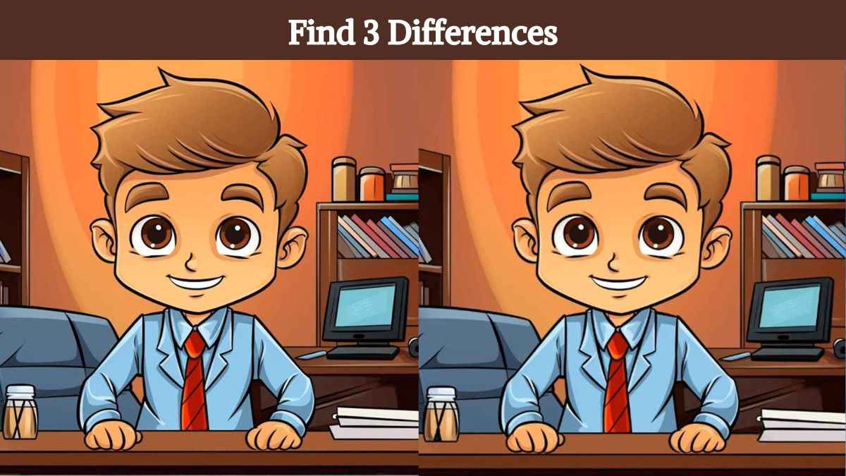Find 3 differences between the guy in the office desk pictures in 16 seconds!