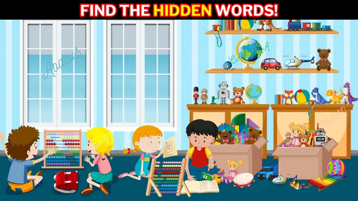 Picture Puzzle IQ Test: 9 out of 10 people fail to spot the 5 Hidden Words in this Kids Playing Room in 10 Secs