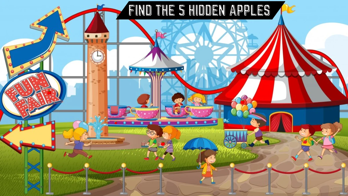 Picture Puzzle IQ Test: Only Excellent Vision Can Spot the 5 Hidden Apples in this Theme Park Image in 15 Secs