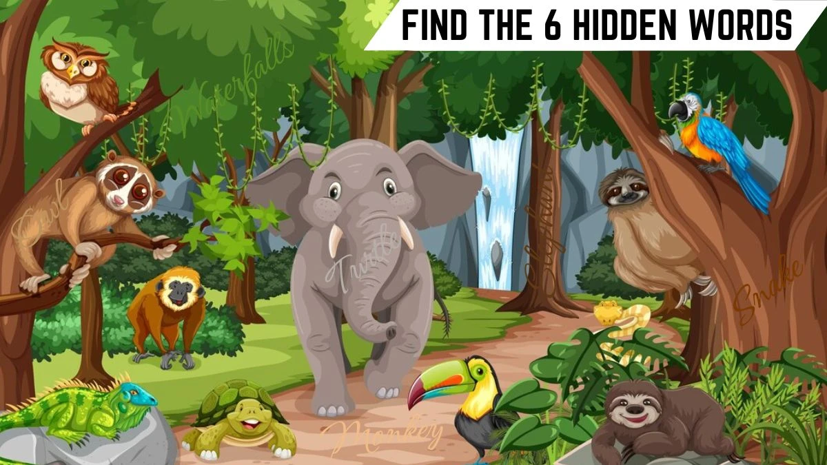 Picture Puzzle IQ Test: Only highly intelligent minds can spot the 6 Hidden Words in this Jungle Image in 10 Secs