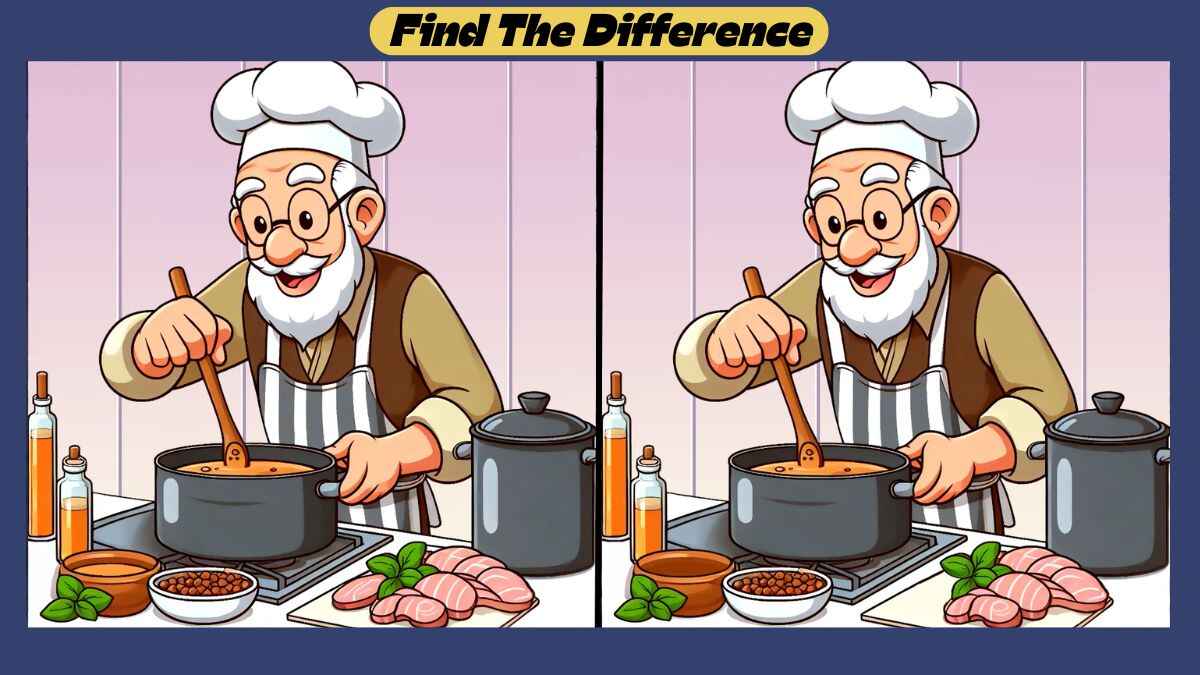 Spot the 3 Differences Between Grandfather Cooking Pictures in 33 Seconds