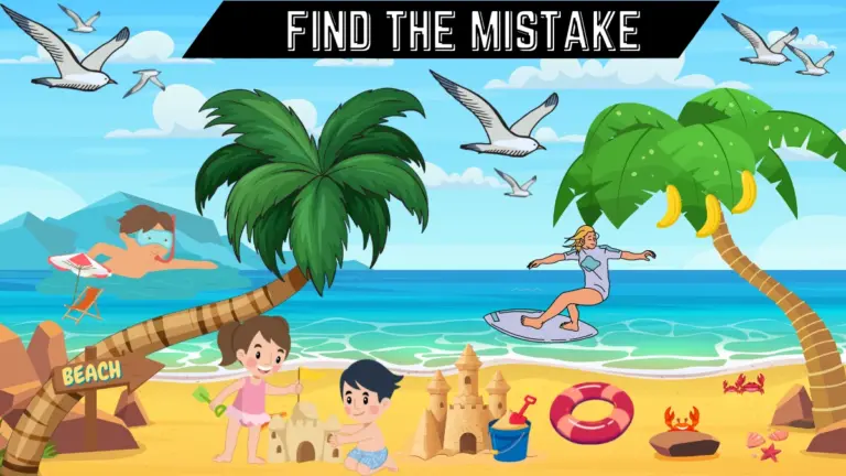 Spot the 3 Mistakes Picture Puzzle EyeTest: Only High IQ Geniuses can spot the 3 mistakes in this beach Image in 10 Secs