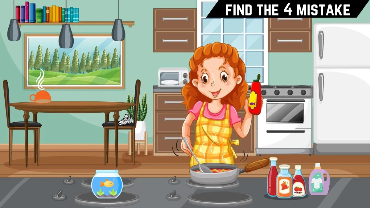 Spot the 4 Mistakes Picture Puzzle IQ Test: You Are Among 5% Puzzle Champions Can Spot the 4 Mistakes in this Kitchen Image in 15 Secs