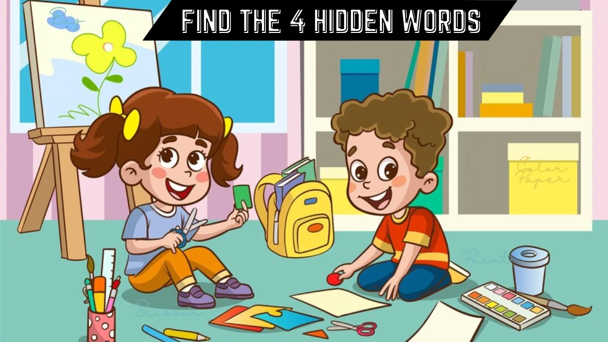 Genius IQ Test: Only the smartest can spot the 4 Hidden Words in this Kids Drawing Room Image in 7 Secs