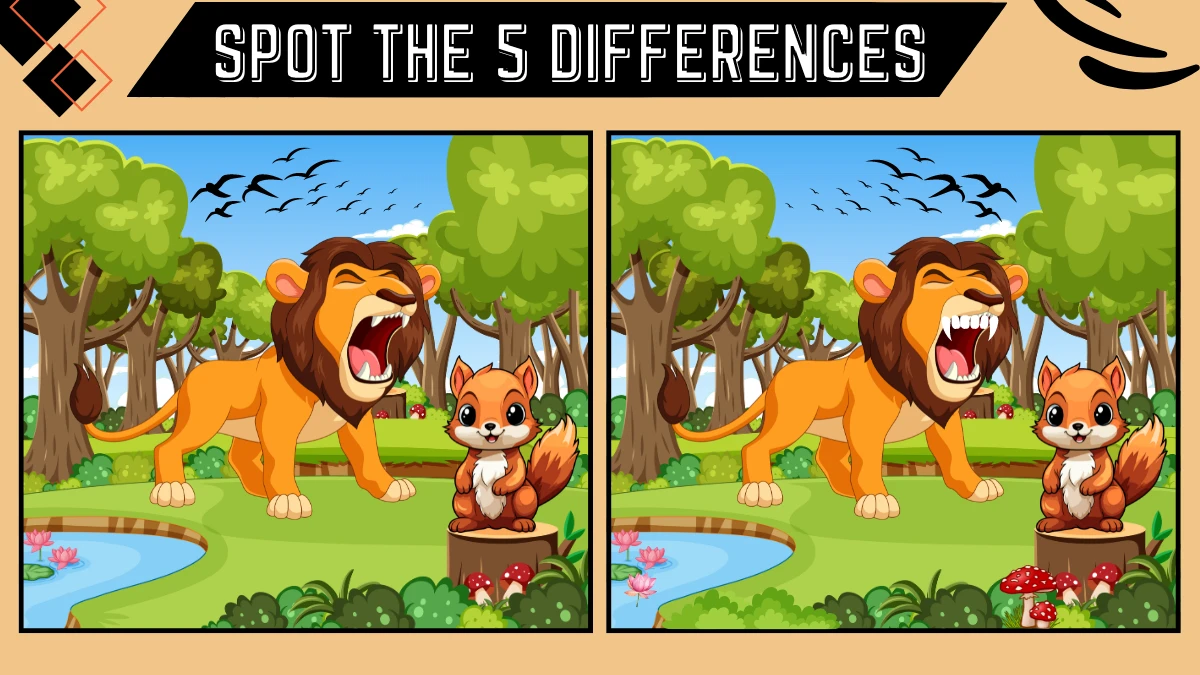 Optical Illusion Spot the Difference Game: Only Genius Can Spot the 5 Differences in this Lion and Squirrel Image within 12 Secs