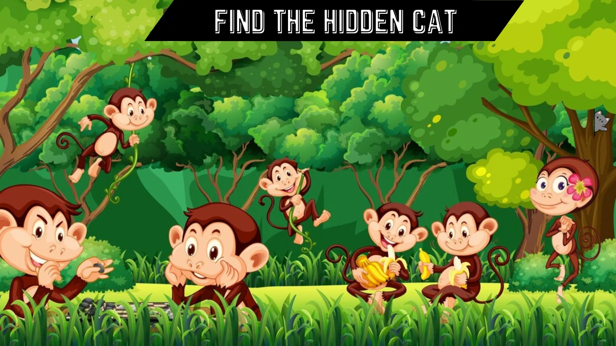 Optical Illusion Visual Skill Test: Only 5% attentive people can spot the hidden Cat in this Forest with Monkeys Image in 8 Secs