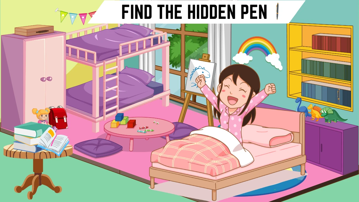 Optical Illusion Visual Skill Test: Only Eagle Eyes Can Spot the Hidden Pen in this girl’s bedroom within 8 seconds