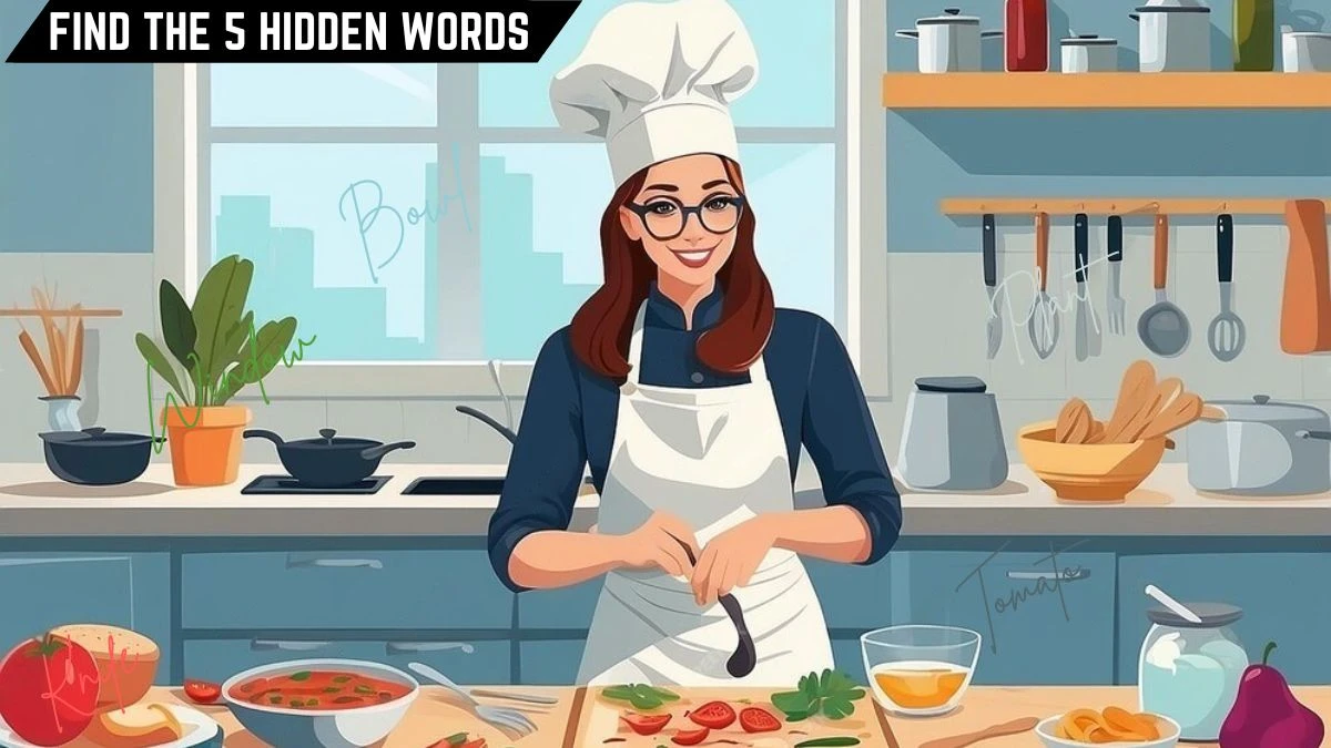 Puzzle IQ Test: Only the True Detectives Can Spot the 5 Hidden Words in this Women Cooking in Kitchen Image in 10 Secs