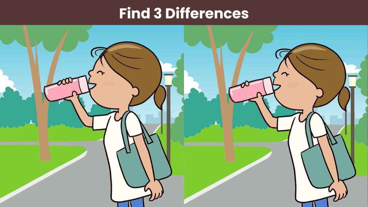 Find 3 differences between the girl drinking water pictures in 19 seconds!