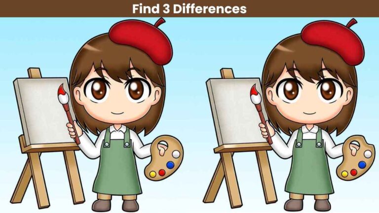 Find 3 differences between the girl painting pictures in 19 seconds!