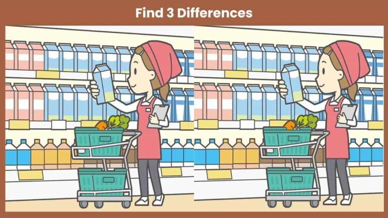 Find 3 differences between the lady buying groceries pictures in 16 seconds!