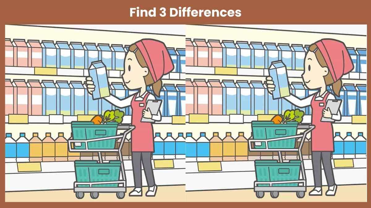 Find 3 differences between the lady buying groceries pictures in 16 seconds!