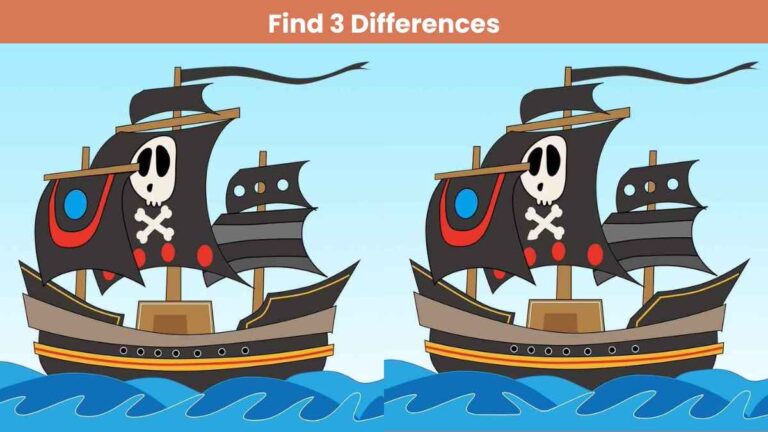 Find 3 differences between the pirate ship pictures in 14 seconds!