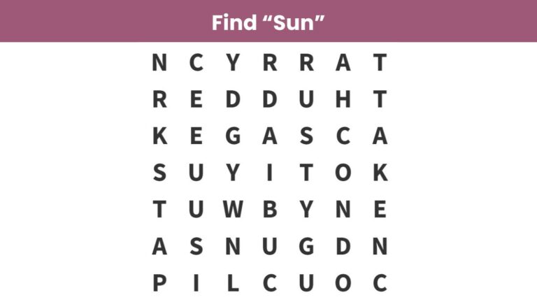 Word Search Puzzle: Find the word “Sun” in 7 seconds!