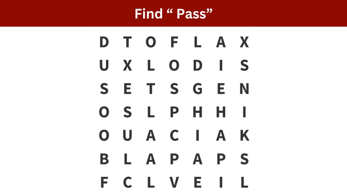 Word Search Puzzle: Find the word “pass” in 9 seconds!