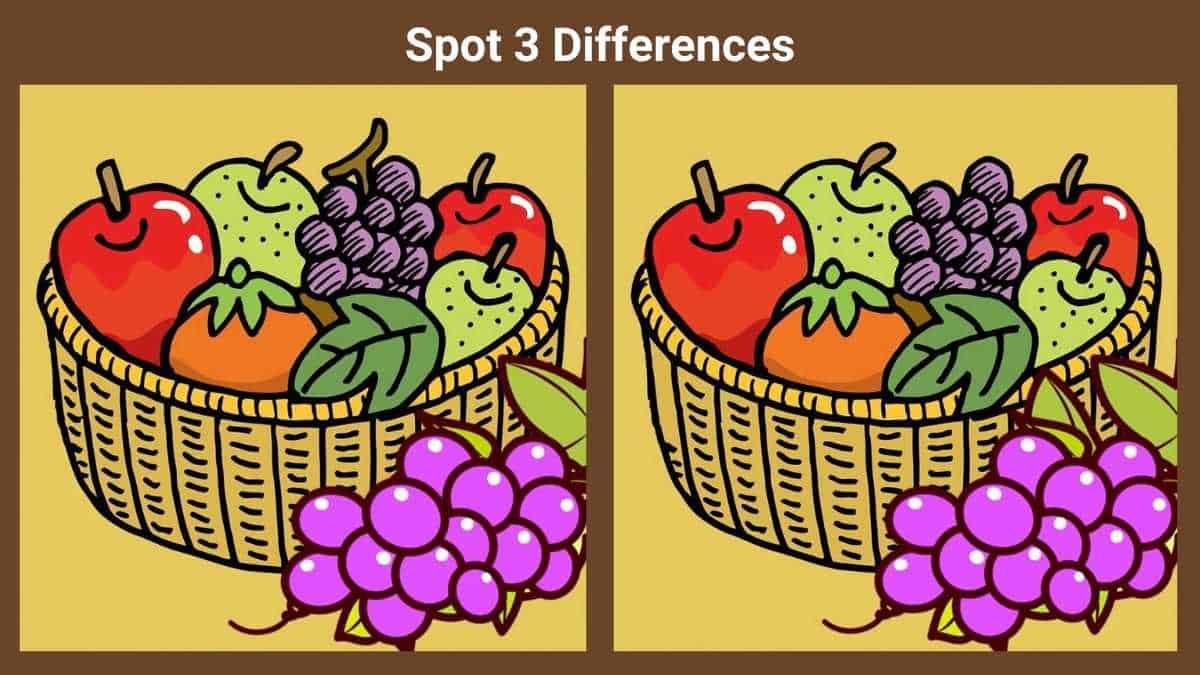 Spot 3 differences between the fruit basket pictures in 12 seconds!