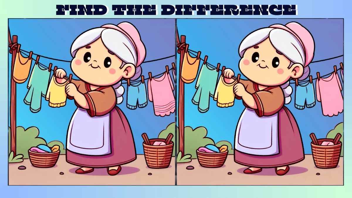 Find 3 Differences in 27 Seconds in Granny Drying Clothes Picture