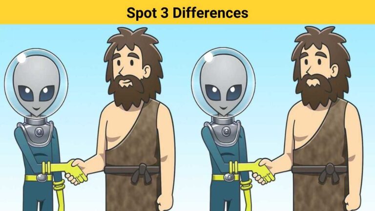 Spot 3 differences between alien and caveman pictures in 25 seconds!