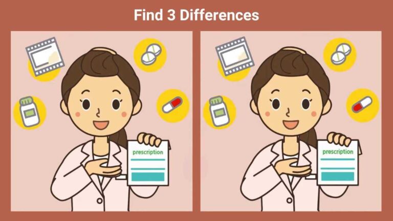 Spot 3 differences between the lady doctor pictures in 18 seconds!