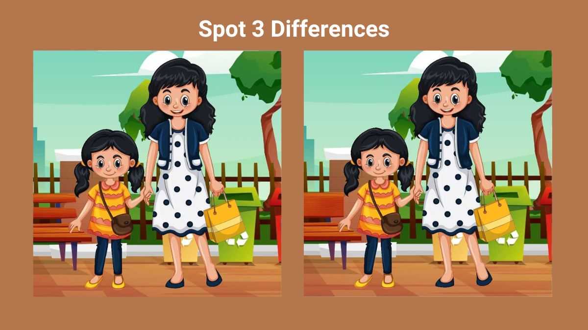 Spot 3 differences between the mother and daughter pictures in 11 seconds!