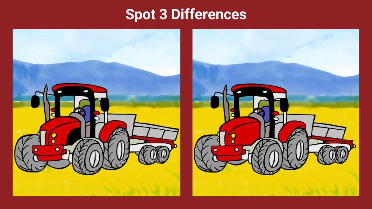 Spot 3 differences between the tractor pictures in 11 seconds!